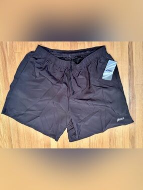 NWT Asics Men's Black Athletic Running Shorts with Drawstring